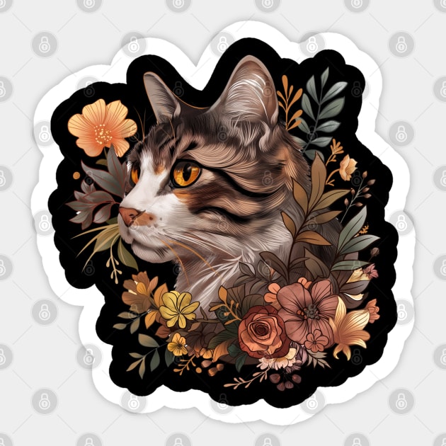 Cat with Flowers Design Sticker by Mary_Momerwids